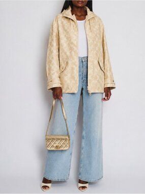 Coach Signature Butter Yellow White OVERSIZE Monogram Short Trench rain Jacket L